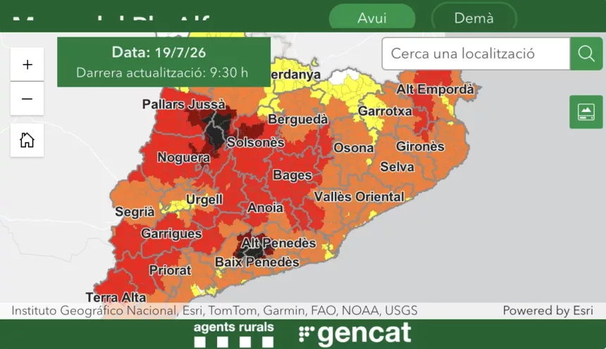 Cataluña activa la alerta máxima por incendio en 23 municipios